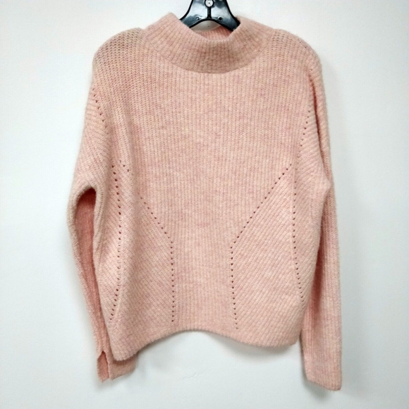 $98 NEW Jamison Bailey Pointelle Sweater Pullover Mock Neck Pink Yellow Small - Picture 2 of 10